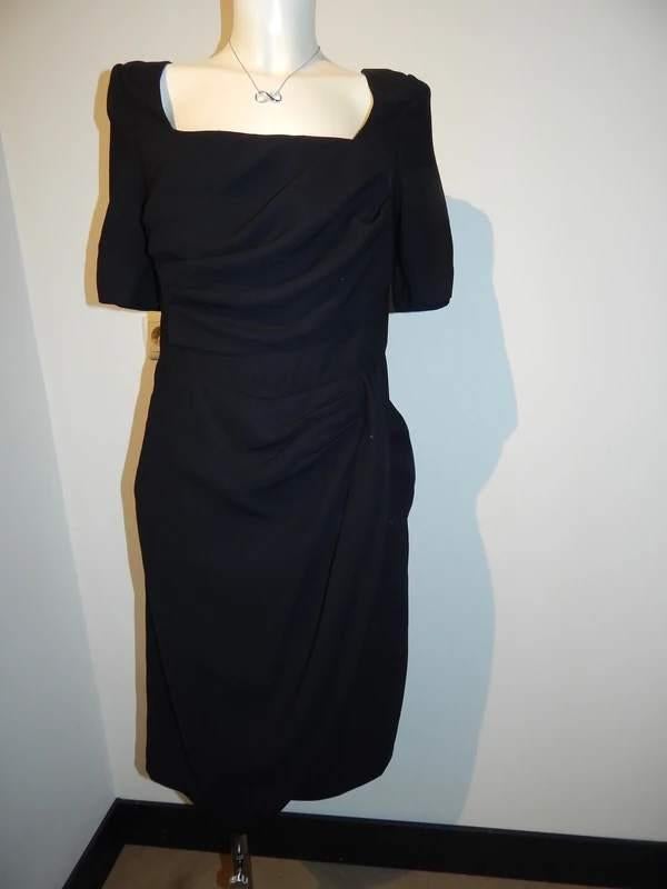 Hunza chique jurk vierkante hals draperie look mooi M, Maat 38/40 (M), Verzenden, Zwart, Zo goed als nieuw