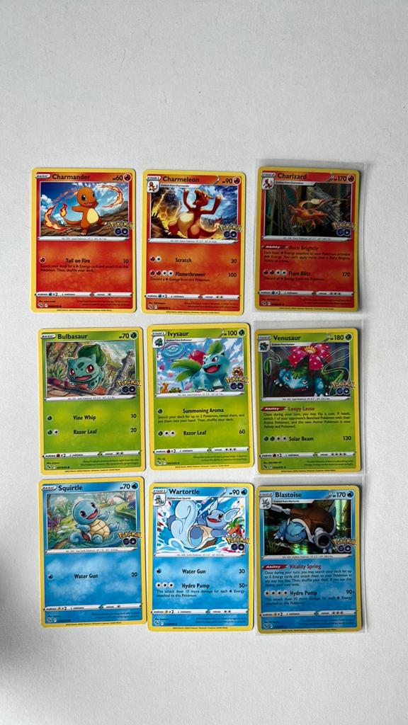 Pokémon GO Kaaarten set: Charmander, Bulbasaur, Squirtle evo, Ophalen of Verzenden, Zo goed als nieuw, Meerdere kaarten