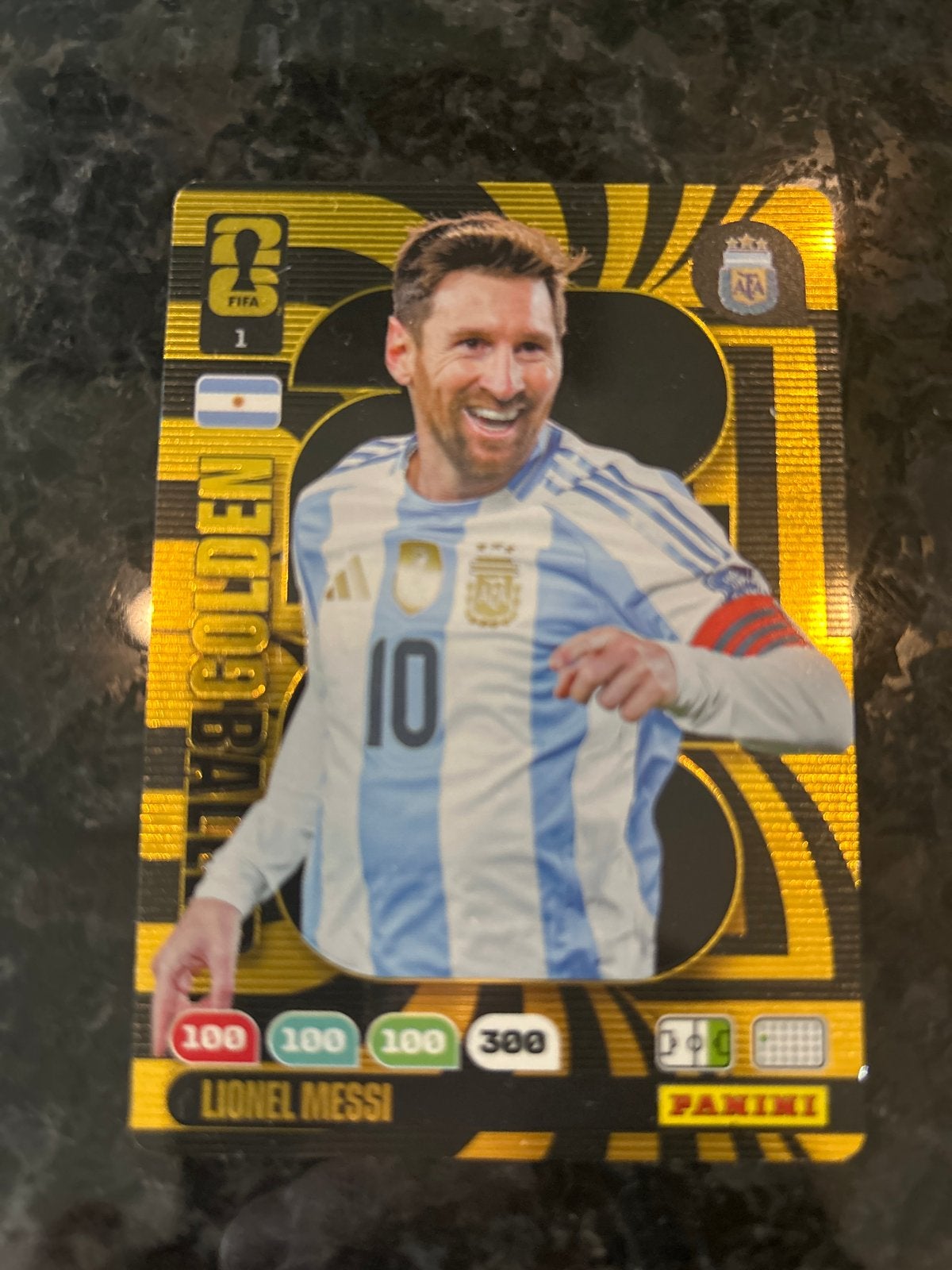 Lionel Messi Golden Ball Panini Adrenalyn XL FIFA World Cup, Ophalen of Verzenden, Zo goed als nieuw, Buitenlandse clubs, Spelerskaart