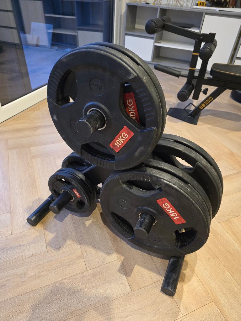 Olympische Halterschijven 107,5 kg, Ophalen of Verzenden, Zo goed als nieuw, Halterschijven