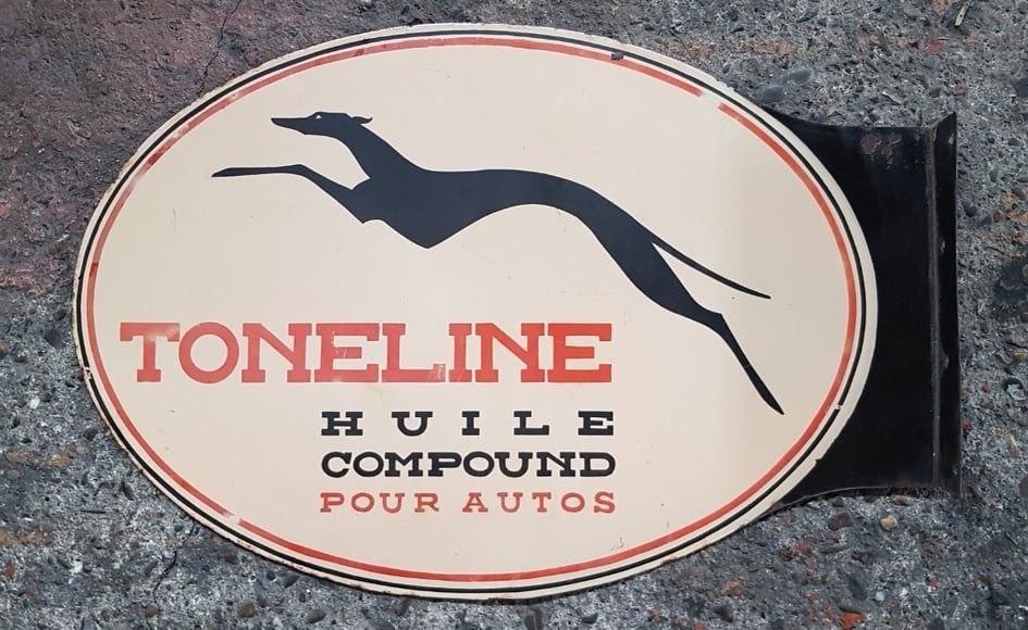 Vintage Dubbelzijdig Toneline Compound auto's emaillen bord, Reclamebord, Gebruikt, Ophalen of Verzenden, Info@americansaleshop.nl