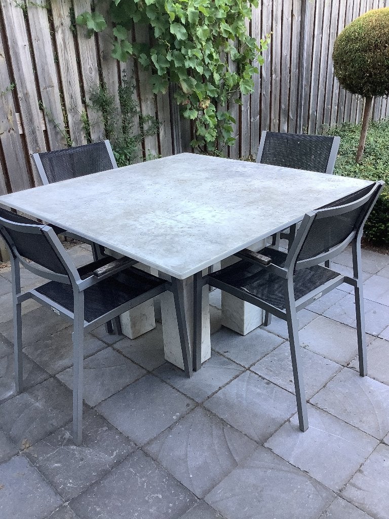 Marmeren tuintafel met 4 stoelen, Ophalen, Gebruikt, Overige materialen
