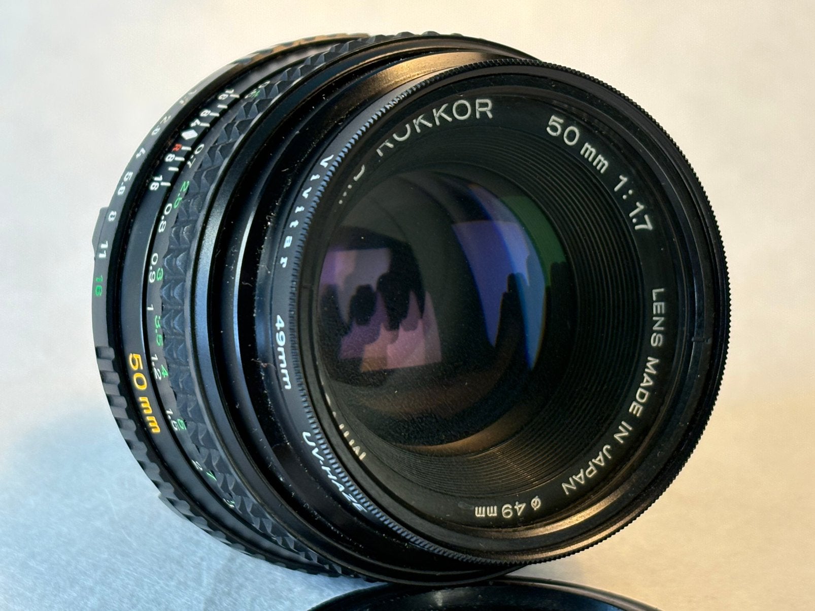 Minolta MD Rokkor 50mm f/1.7 Helder glas Inclusief UV-filter, Ophalen of Verzenden, Standaardlens