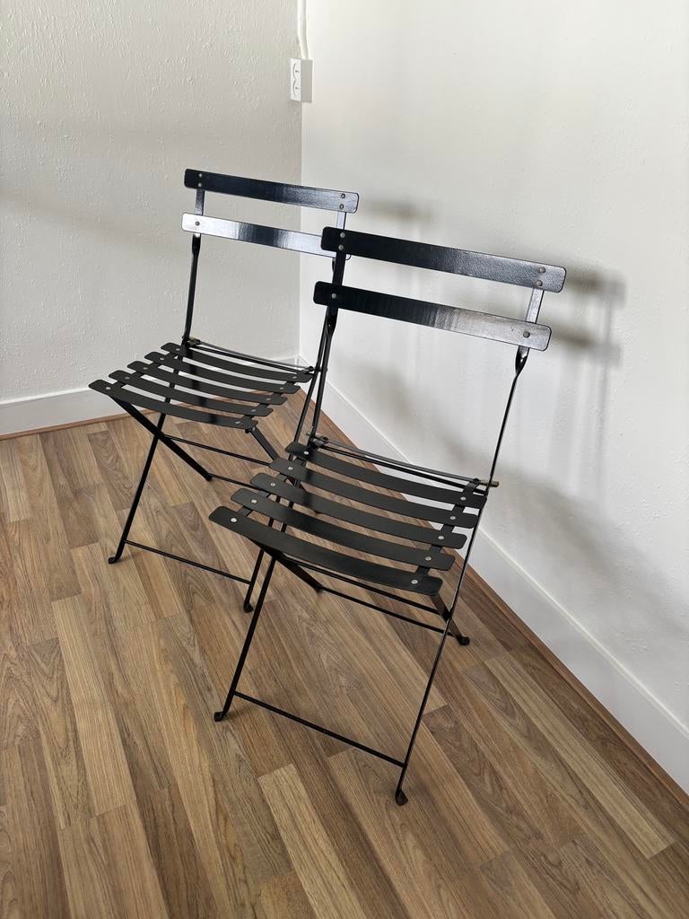 Set metalen Parijse klapstoeltjes, Tuin en Terras, Ophalen, Gebruikt, Metaal