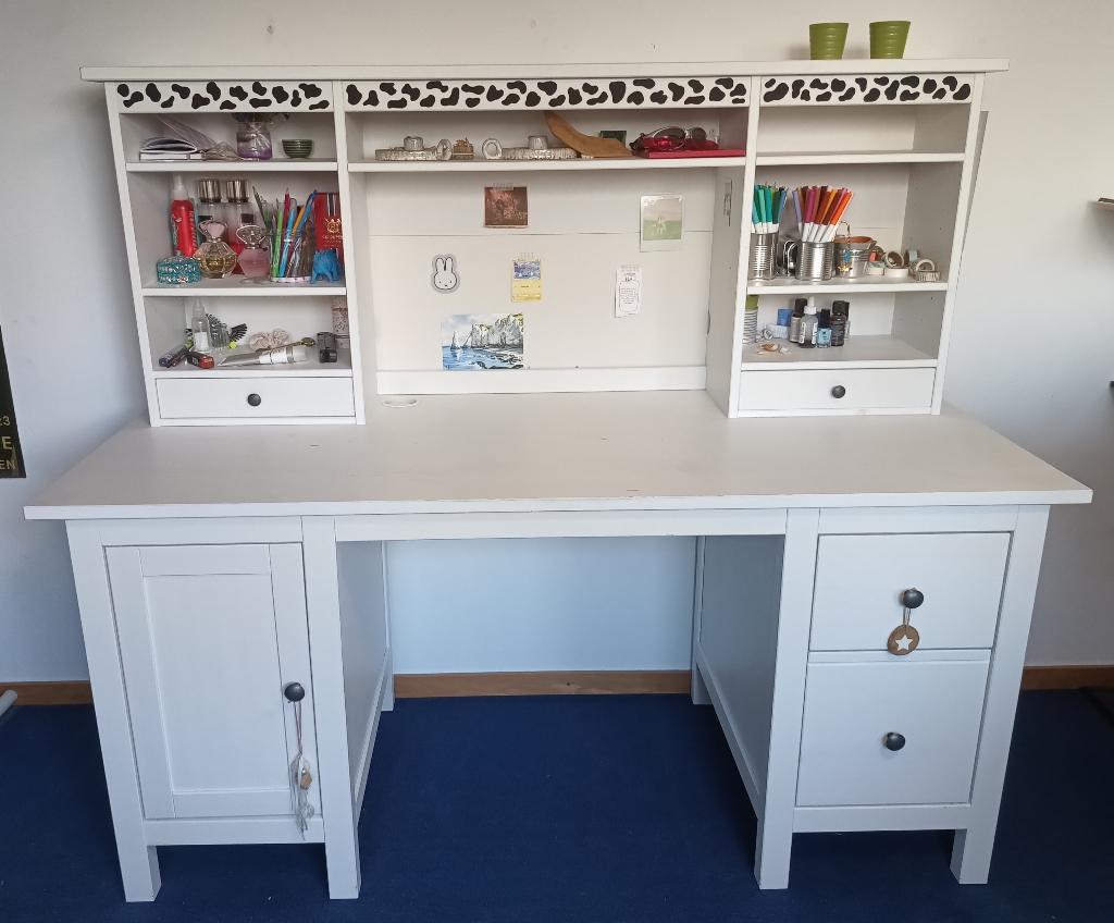 Ikea Hemnes bureau met opzetstuk, wit, Huis en Inrichting, Ophalen, Gebruikt, Opzetstuk, Scandinavisch