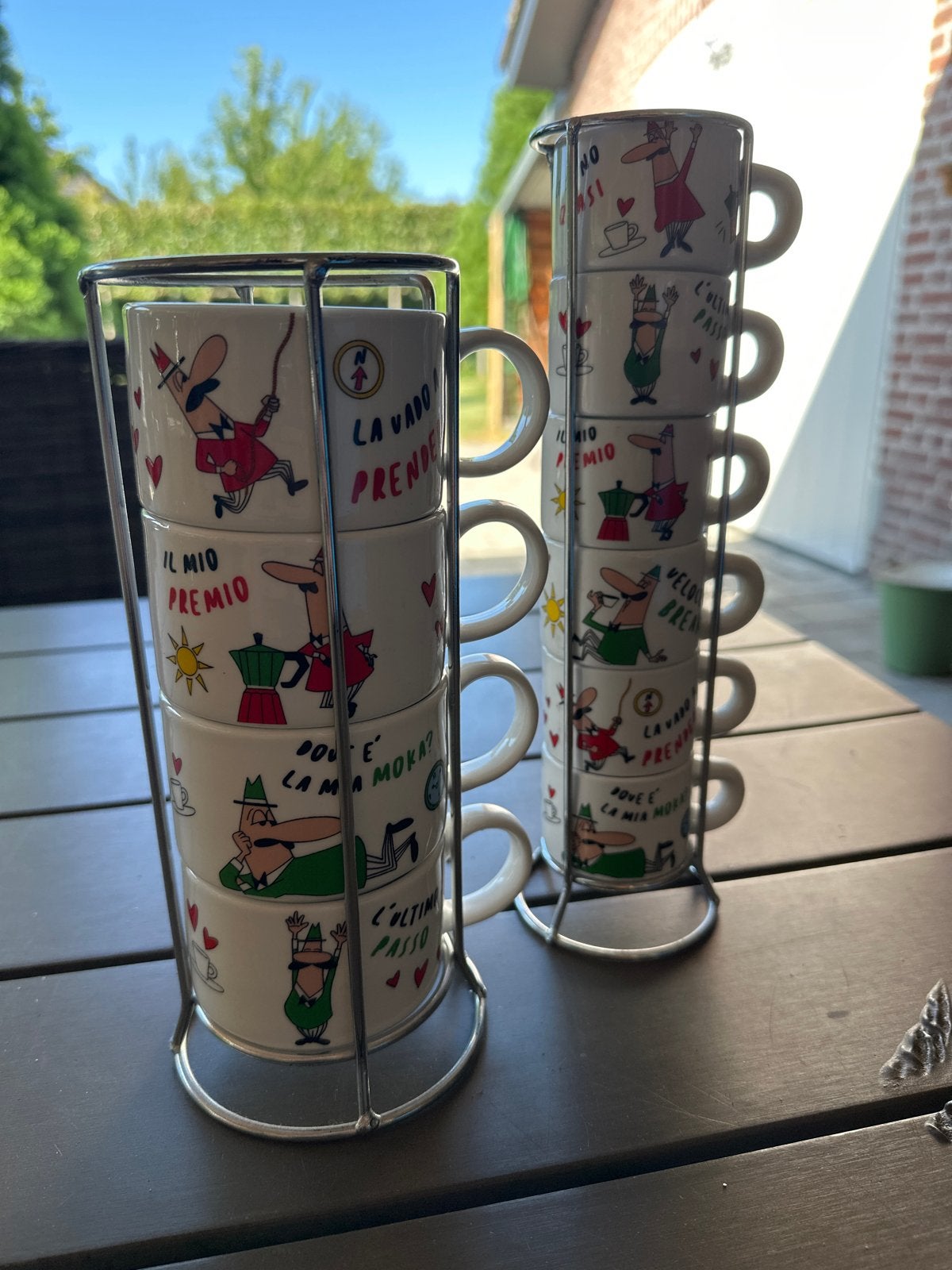 Bialetti kopjes: 4 grote en 6 kleine met houder, Ophalen, Zo goed als nieuw, Porselein, Kop(pen) en/of Schotel(s)