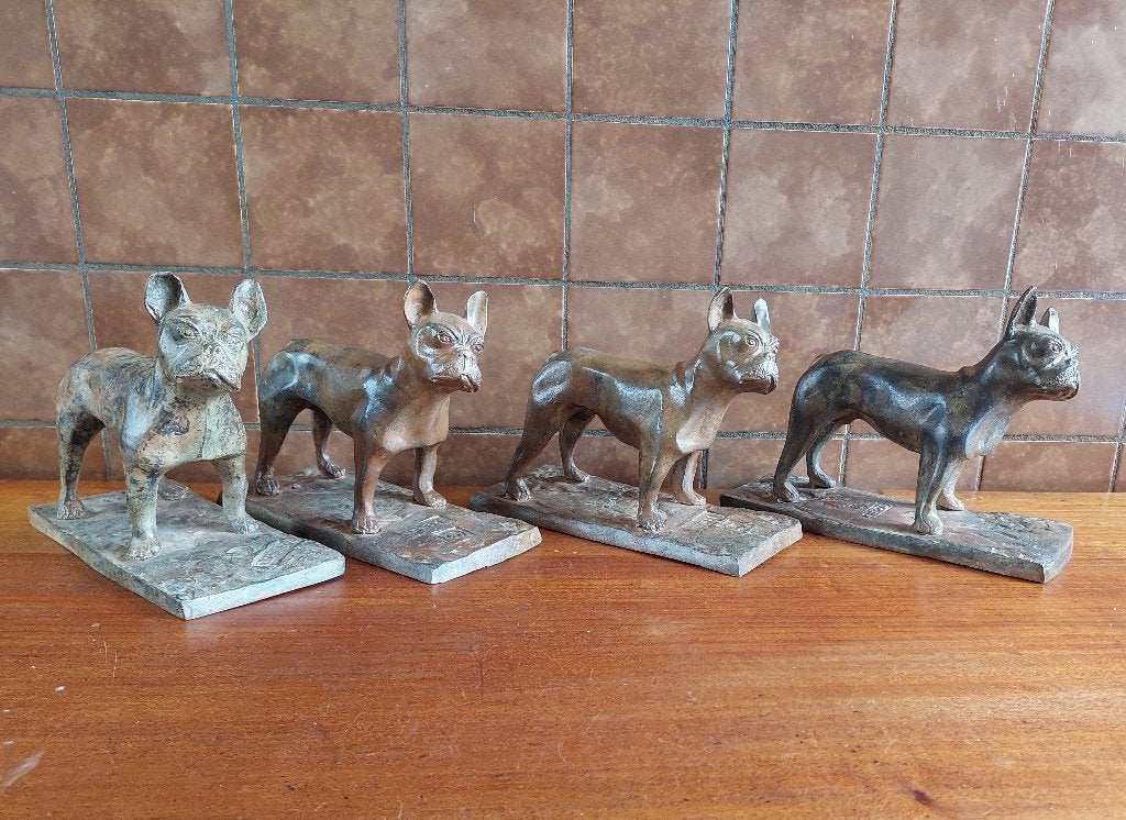 4 honden beeldjes / Brons / Franse Bulldog / Pierre Chenet, Ophalen of Verzenden, Zo goed als nieuw, Dier