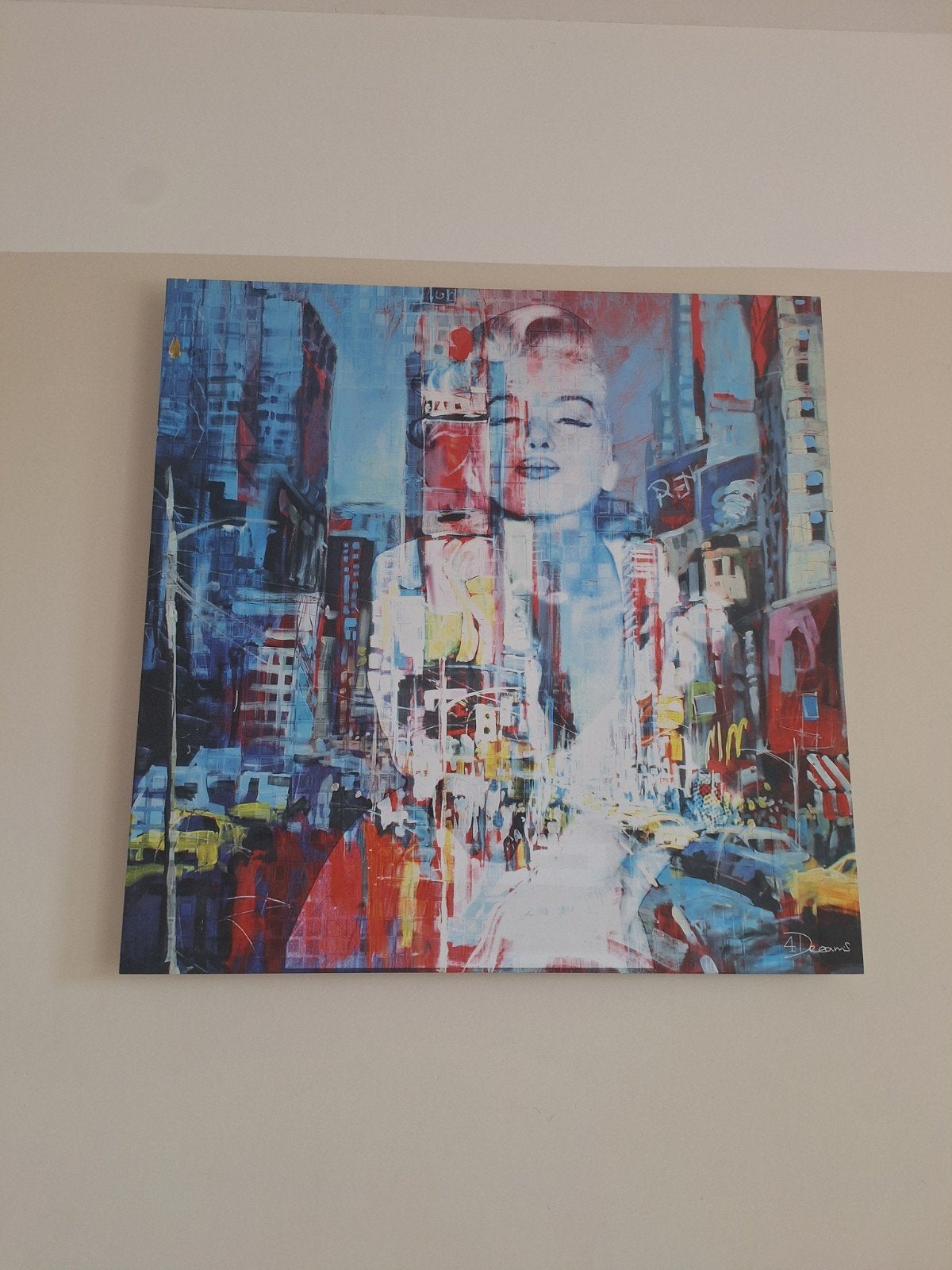 Marilyn Monroe in New York - Modern Schilderij, Antiek en Kunst, Ophalen, Kunststof, Handgeschilderd, Gemengde techniek