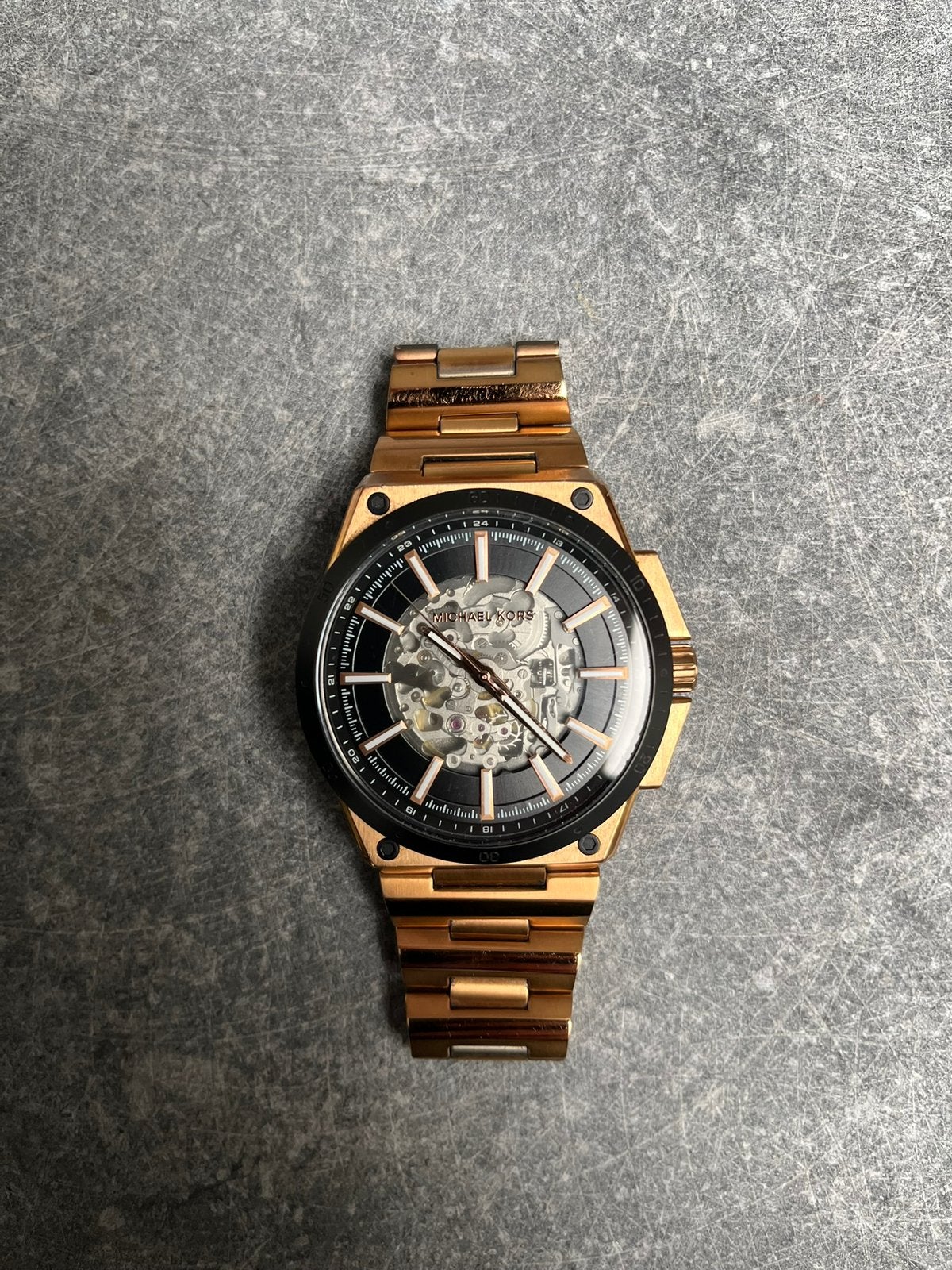 Michael Kors – Automatisch – Roségoud/Zwart – 44mm, Ophalen of Verzenden, Zo goed als nieuw, Staal, Overige merken