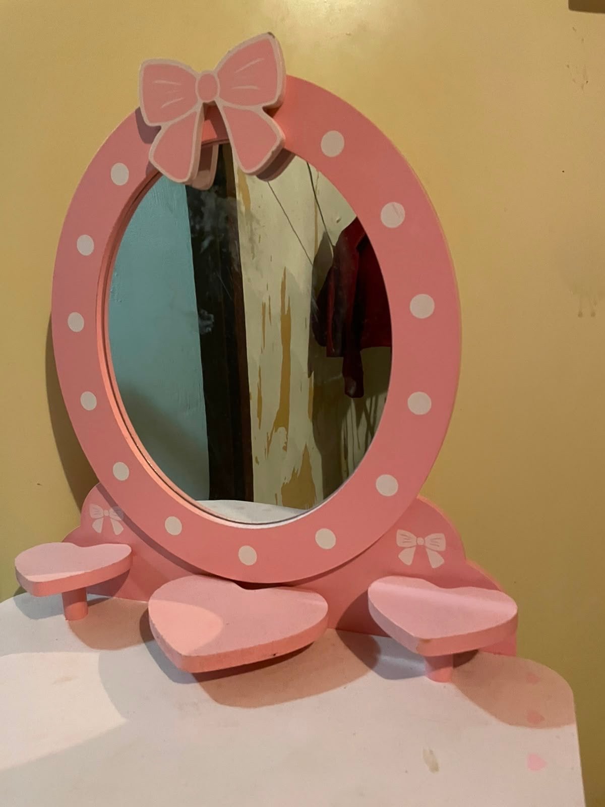 Roze kinder kaptafel met spiegel en hartjes, Ophalen, Gebruikt, Overige typen