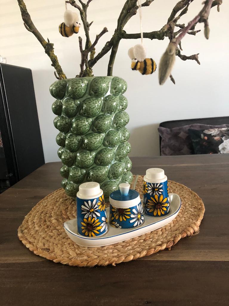 💝 Vintage GOEBEL MARIMEKKO STYLE menage set blauw geel, Ophalen of Verzenden, Zo goed als nieuw, Overige stijlen, Porselein