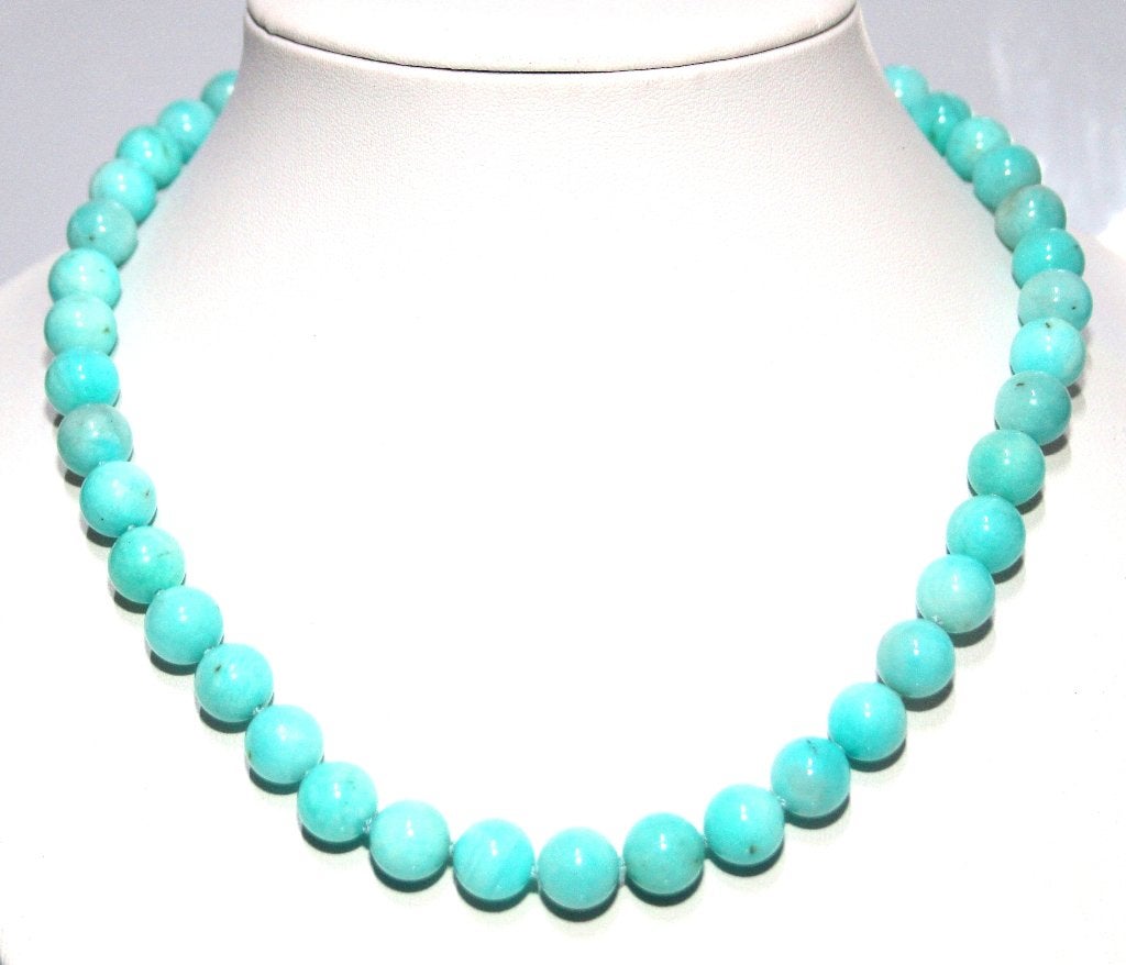 Schitterende 14-Kt Goud 10 MM Amazoniet Ketting 46 CM, Sieraden, Tassen en Uiterlijk, Antieke sieraden, Ophalen of Verzenden, Goud