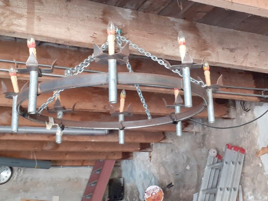 2x ijzeren robuuste kroonluchter, Ophalen, Gebruikt, E14 (klein), Middeleeuws kasteel/herberg