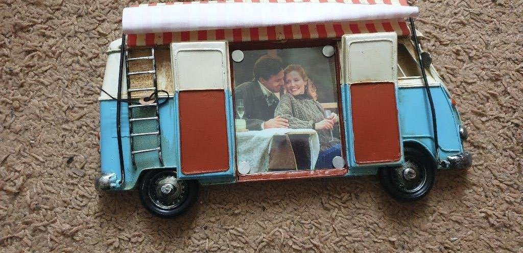 Volkswagen vw bus metaal fotolijst metaal blauw, Ophalen of Verzenden, Nieuw, Decoratieobject