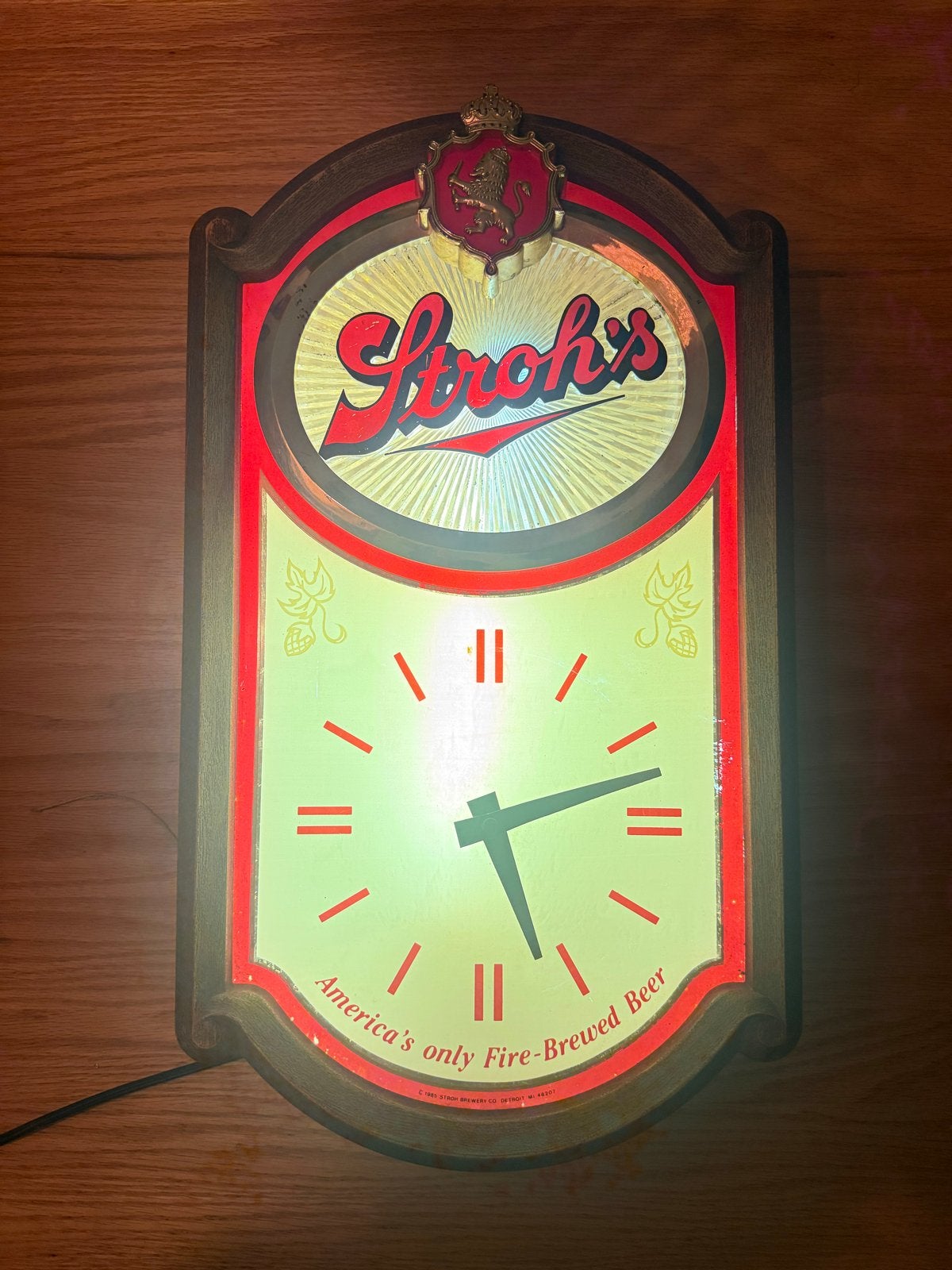 Vintage Verlicht Stroh's Bier Reclamebord met Klok, Ophalen of Verzenden, Gebruikt, Reclamebord