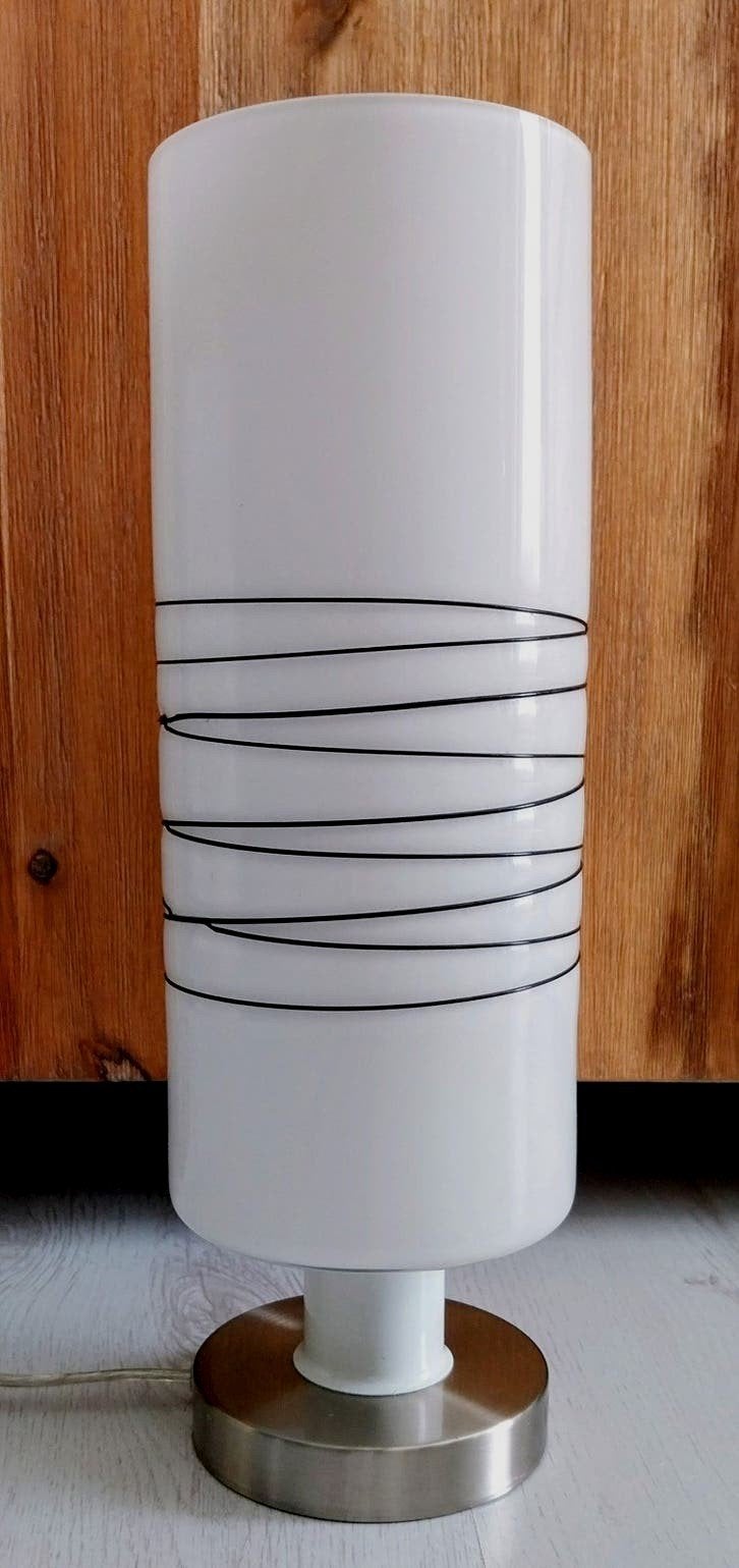 Massive Tafellamp Wit Glas met Zwarte Lijnen E27, Overige merken, Wit, Glas, Met stekker