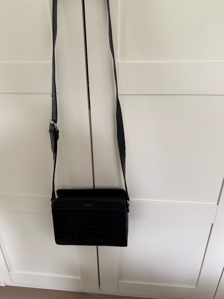 Zwarte tasje David Jones Paris, Sieraden, Tassen en Uiterlijk, Tassen | Damestassen, Ophalen, Zo goed als nieuw, Zwart, Schoudertasje