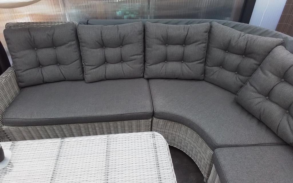 Kompleet set hoekbank, stoelen, tafel, hockers, hoezen., Tuin en Terras, Tuinsets en Loungesets, Ophalen, Bank, Meer dan 8 zitplaatsen