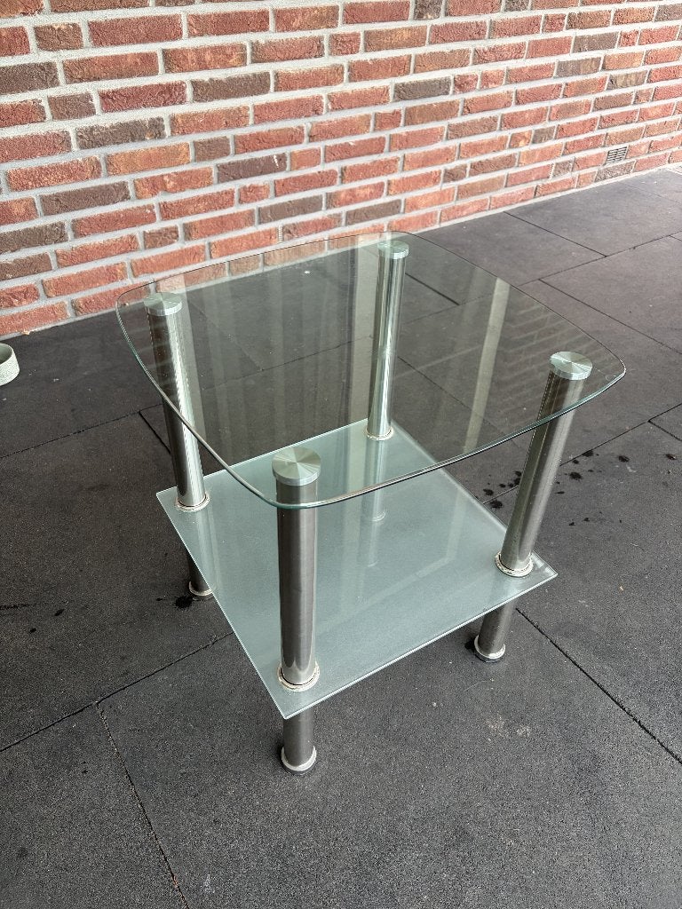 glazen bijzettafel, Minder dan 55 cm, Gebruikt, Vierkant, Glas