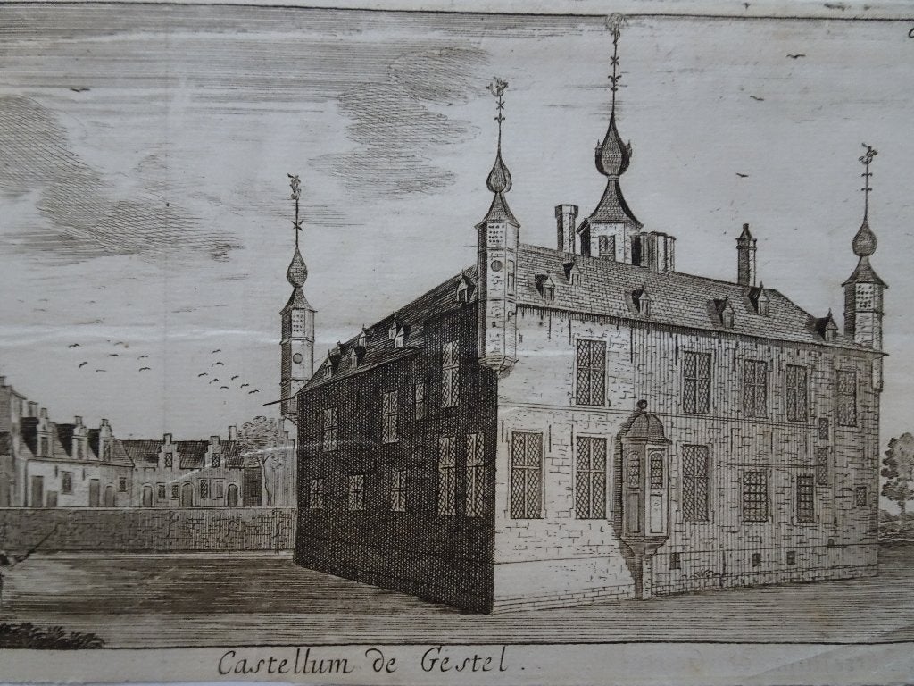 Gravure kasteel Gestel bij Antwerpen Belgie J le Roy 1678, Antiek en Kunst, Architectuur, Gravure, Origineel, 1600 - 1699