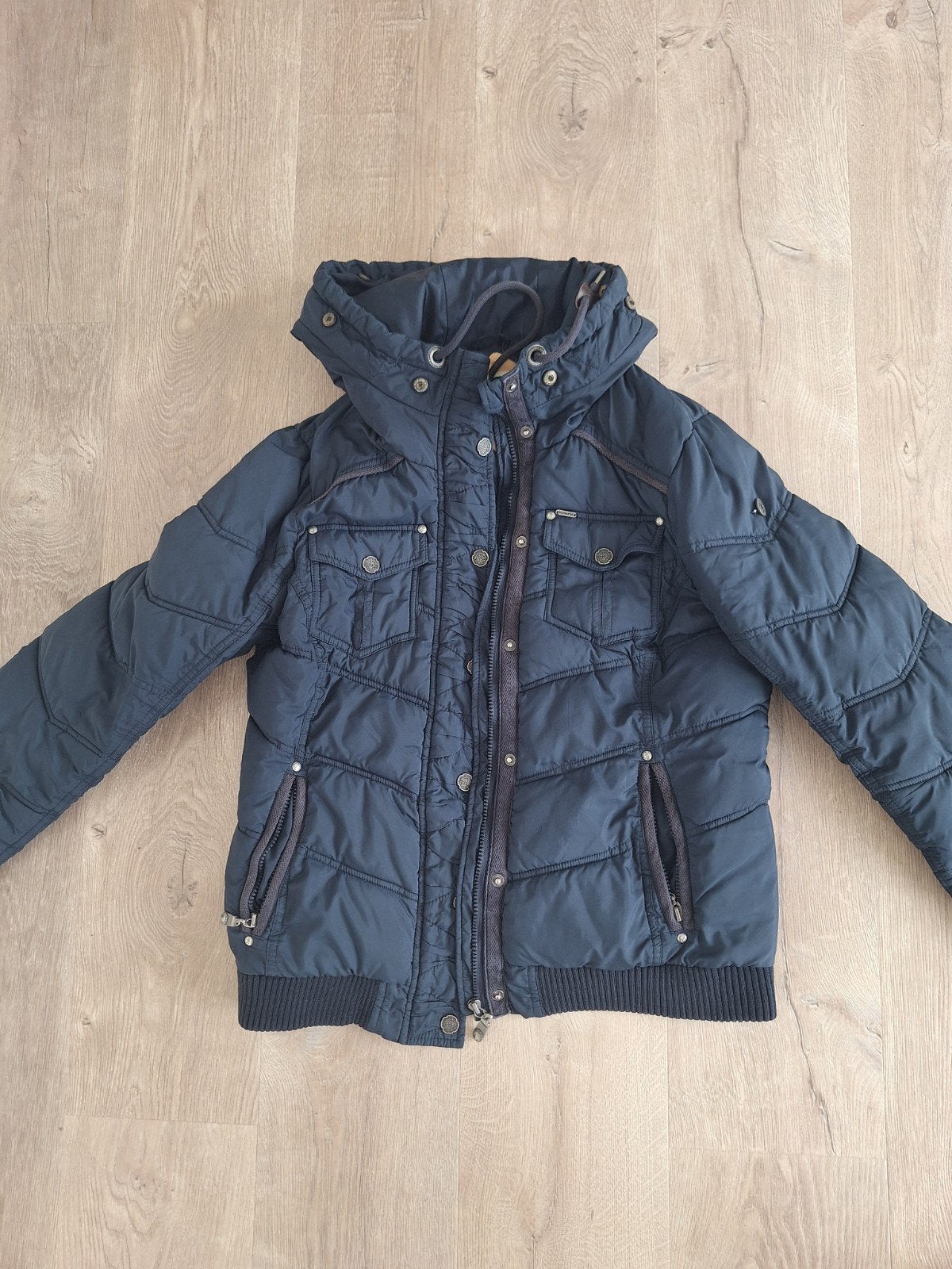dreimaster gewatteerde jas met capuchon, Maat 38/40 (M), Blauw, Ophalen of Verzenden, Onbekend
