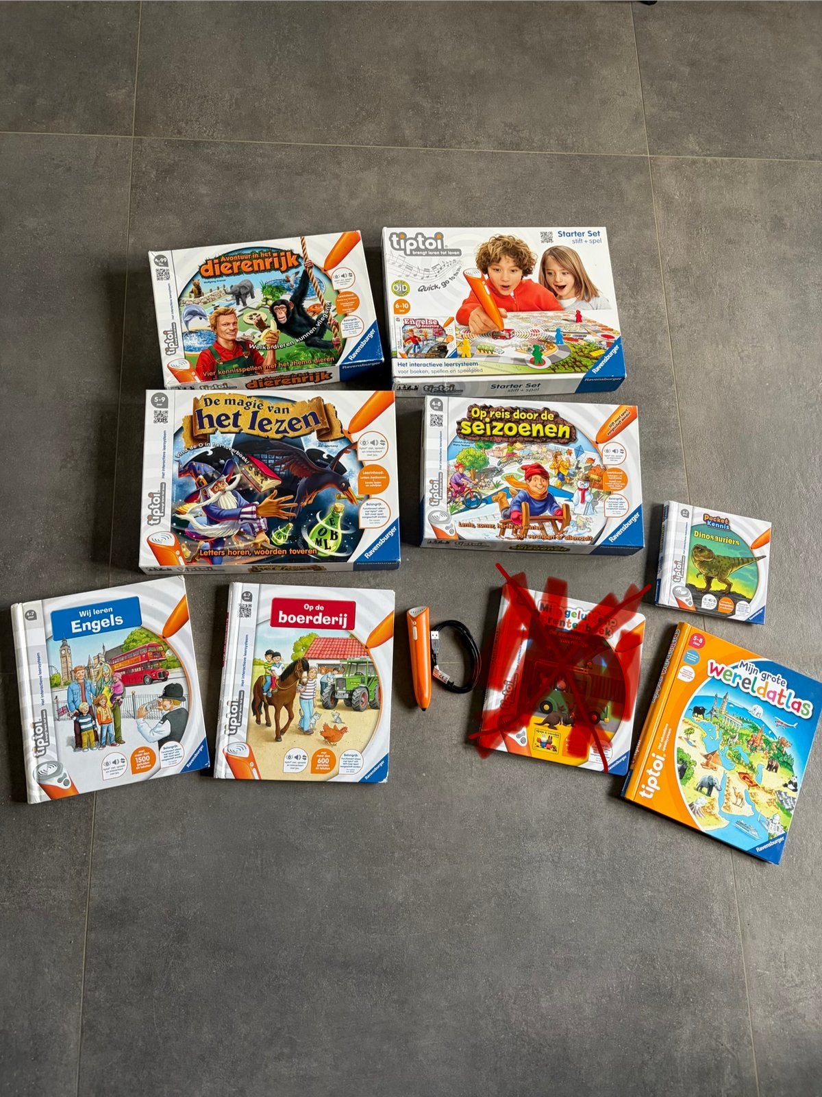 Grote tiptoi set + pen en kabel, Ophalen of Verzenden, Gebruikt, Taal en Lezen, Met geluid