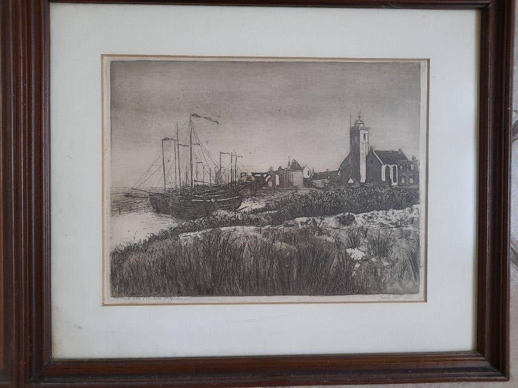 2 prenten van K. KOK thema Katwijk aan Zee  1900, Verzamelen, Ophalen of Verzenden, 1960 tot 1980, Overige onderwerpen, Prent