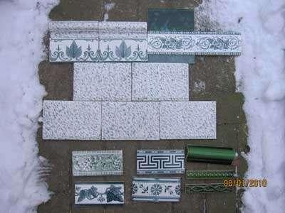 6m2 antieke metrotegels 12x18cm wit groen div randtegels, Ophalen