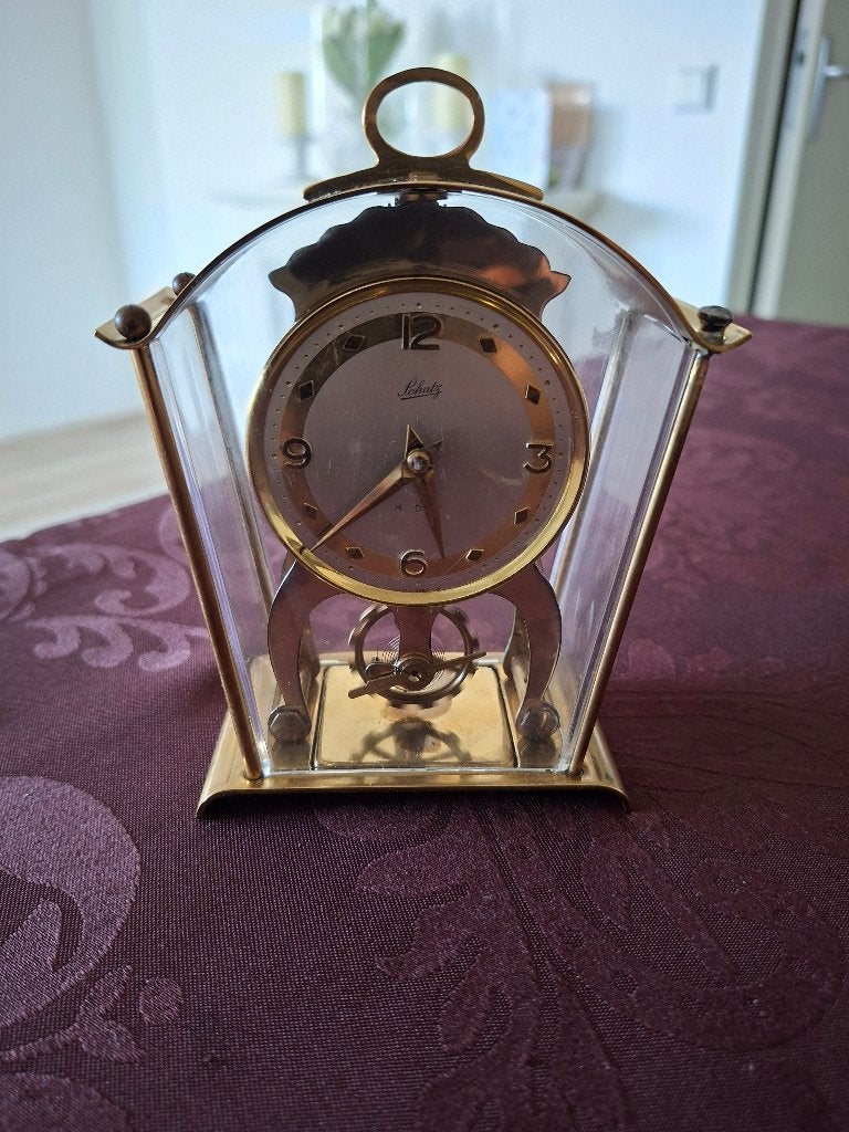 vintage  messing tafelklok schatz & sohne  germany 8days, Ophalen of Verzenden