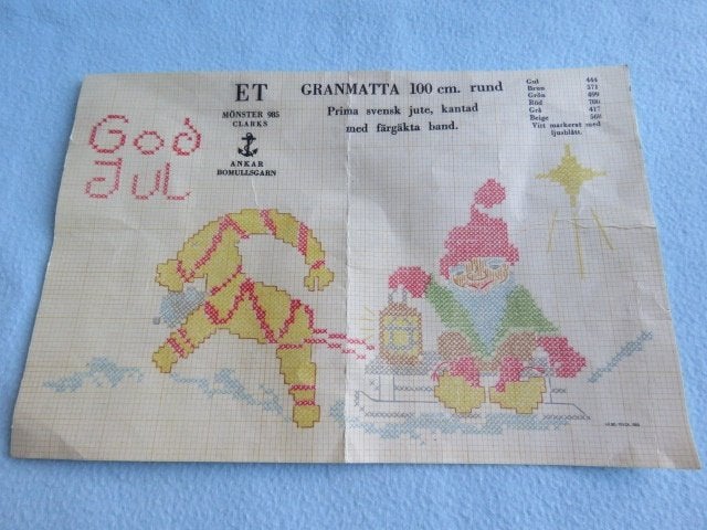 Vintage Zweeds borduurpatroon kerstman julbock God Jul, Ophalen of Verzenden, Gebruikt