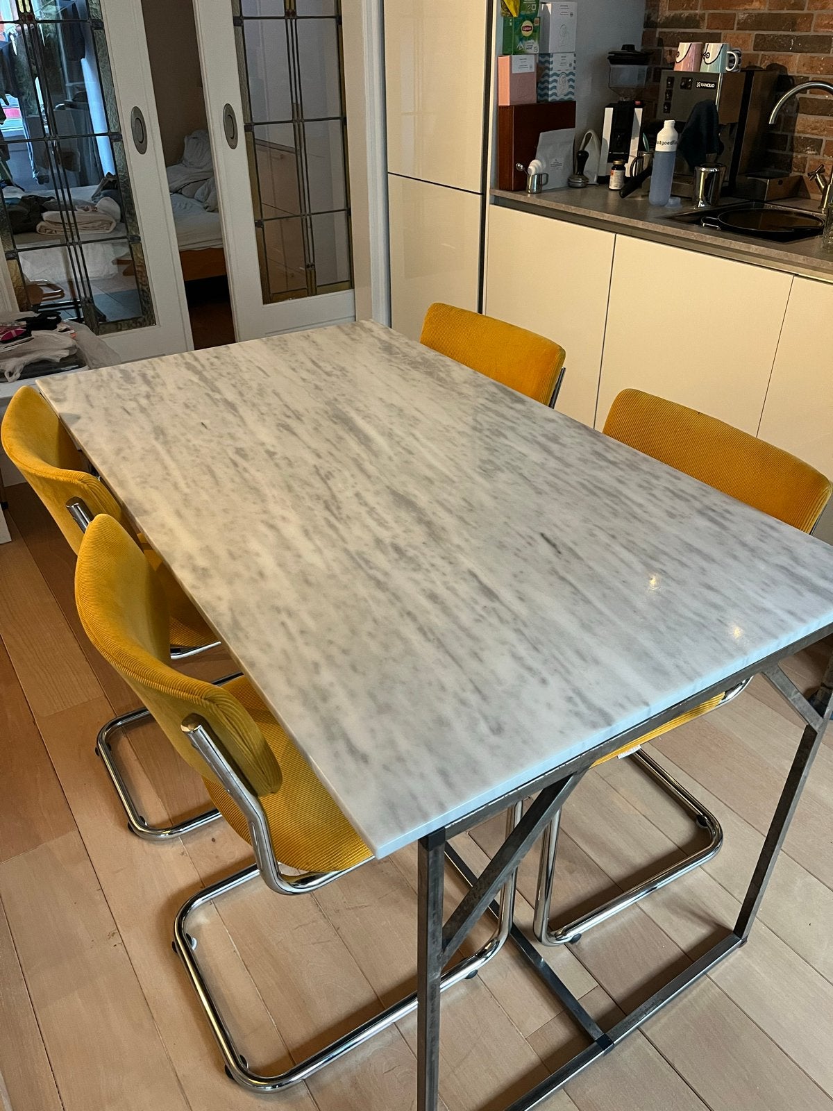Marmeren tafelblad 140x80cm (excl. onderstel), Huis en Inrichting, Ophalen, Overige materialen, Gebruikt, 100 tot 150 cm