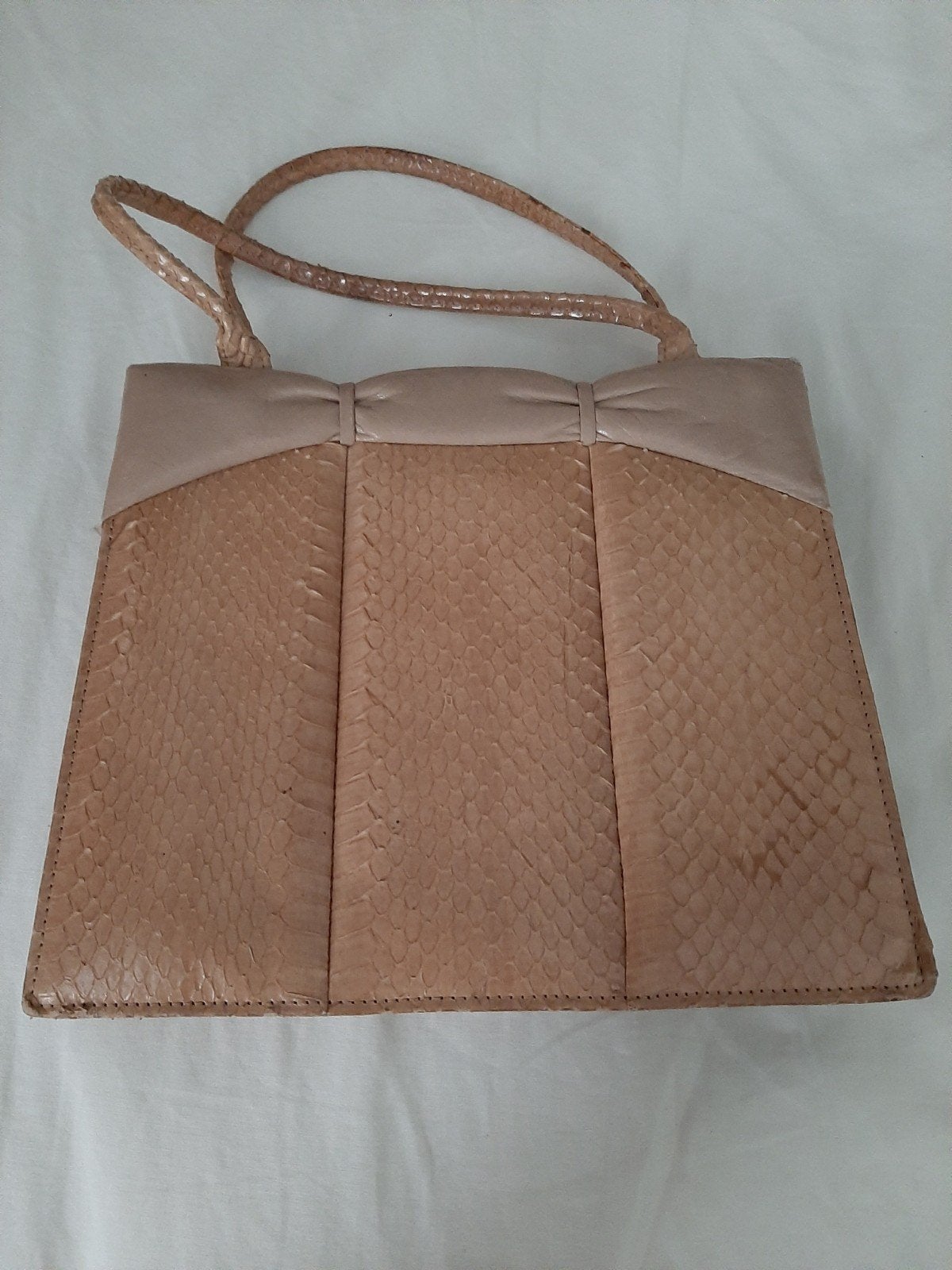Vintage Slangenleren Tasje Jaren 50-60 met Opti Rits, Ophalen of Verzenden, Gebruikt, Beige, Avondtasje