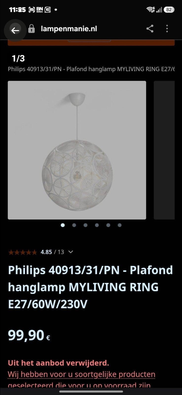 Philips MYLIVING RING Plafond Hanglamp E27, Ophalen, Kunststof, E27 (groot), Zo goed als nieuw