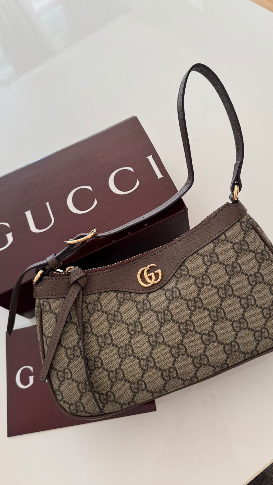 Gucci Ophidia GG Mini Schoudertasje, Ophalen of Verzenden, Zo goed als nieuw, Bruin, Schoudertasje