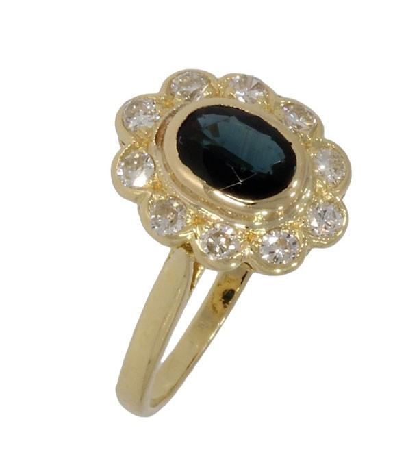 Lady DI diamanten saffier 18k gouden dames ring rozet fraai, Voordeelsieraden, Verzenden, Zo goed als nieuw, 17 tot 18