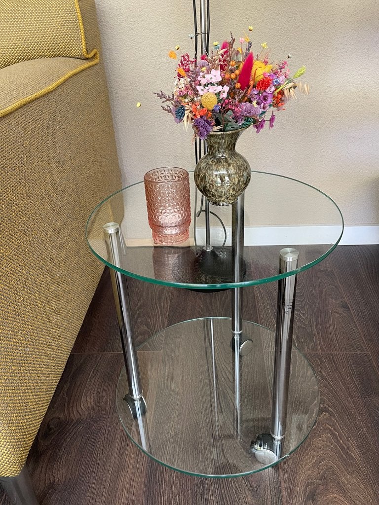 Bijzettafel, Huis en Inrichting, Minder dan 55 cm, Gebruikt, Rond, Glas