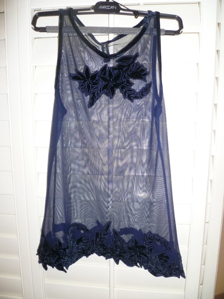 Marccain transparante d blauwe top N3/38 NIEUW, Maat 38/40 (M), Blauw, Nieuw, Ophalen of Verzenden