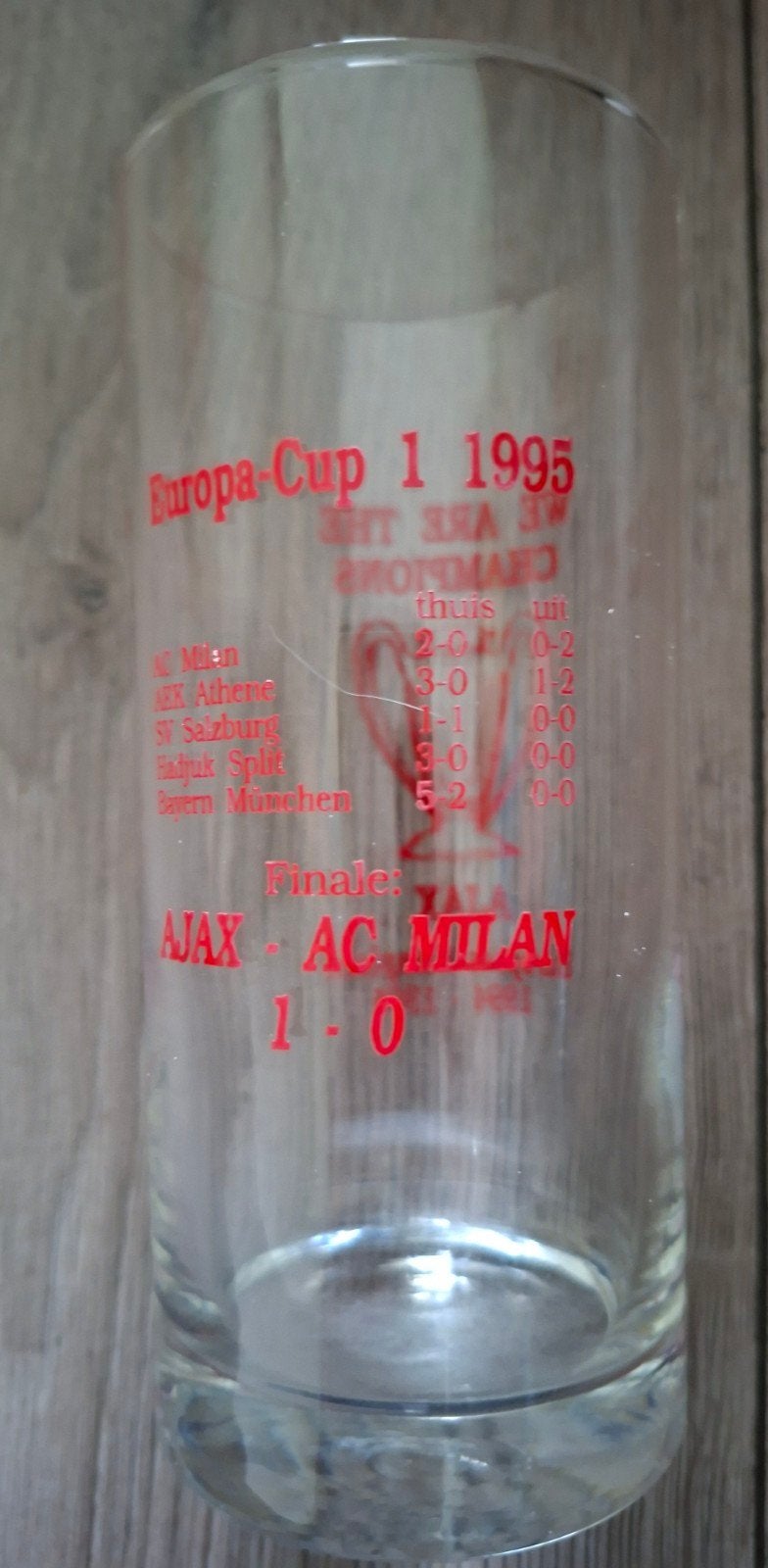Ajax Europa Cup 1995 Kampioen Glas, Ophalen of Verzenden, Gebruikt, Ajax, Overige typen