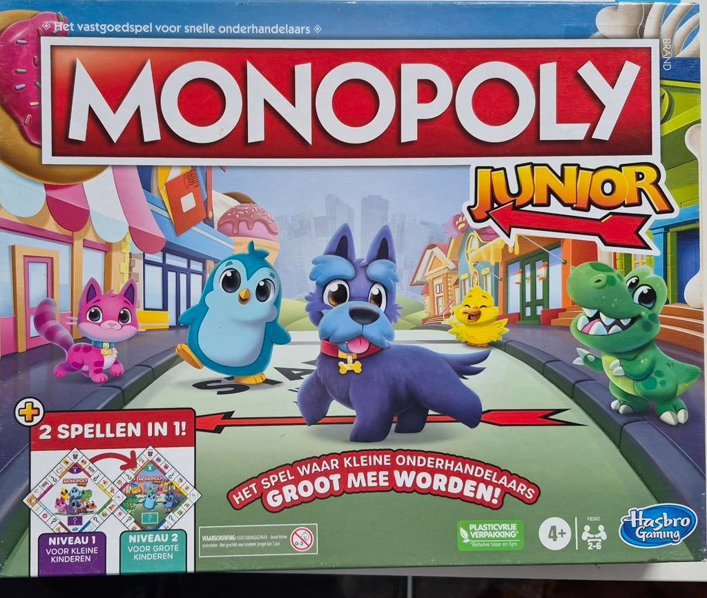 Monopoly Junior - 2 spellen in 1! (Niveau 1 & 2), Een of twee spelers, Ophalen of Verzenden, Gebruikt, Hasbro Gaming