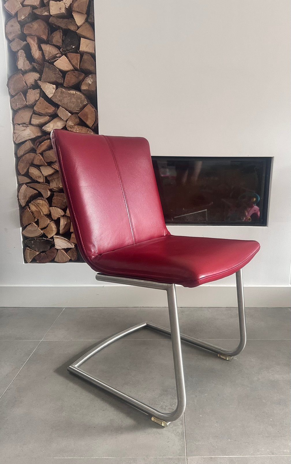 4/6 rood lederen Henders en Hazel design stoelen rvs frame, ---, Henders en Hazel, Ophalen of Verzenden, Zo goed als nieuw