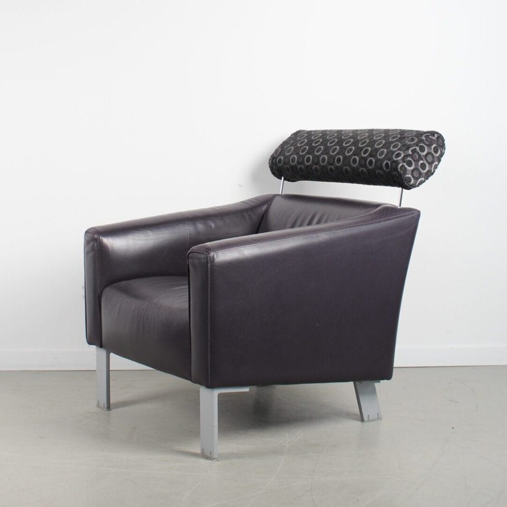Leolux Patachou Fauteuil Paars Leer - Chroom, Huis en Inrichting, Fauteuils, Niet ingevuld, Zo goed als nieuw, Niet ingevuld, Niet ingevuld