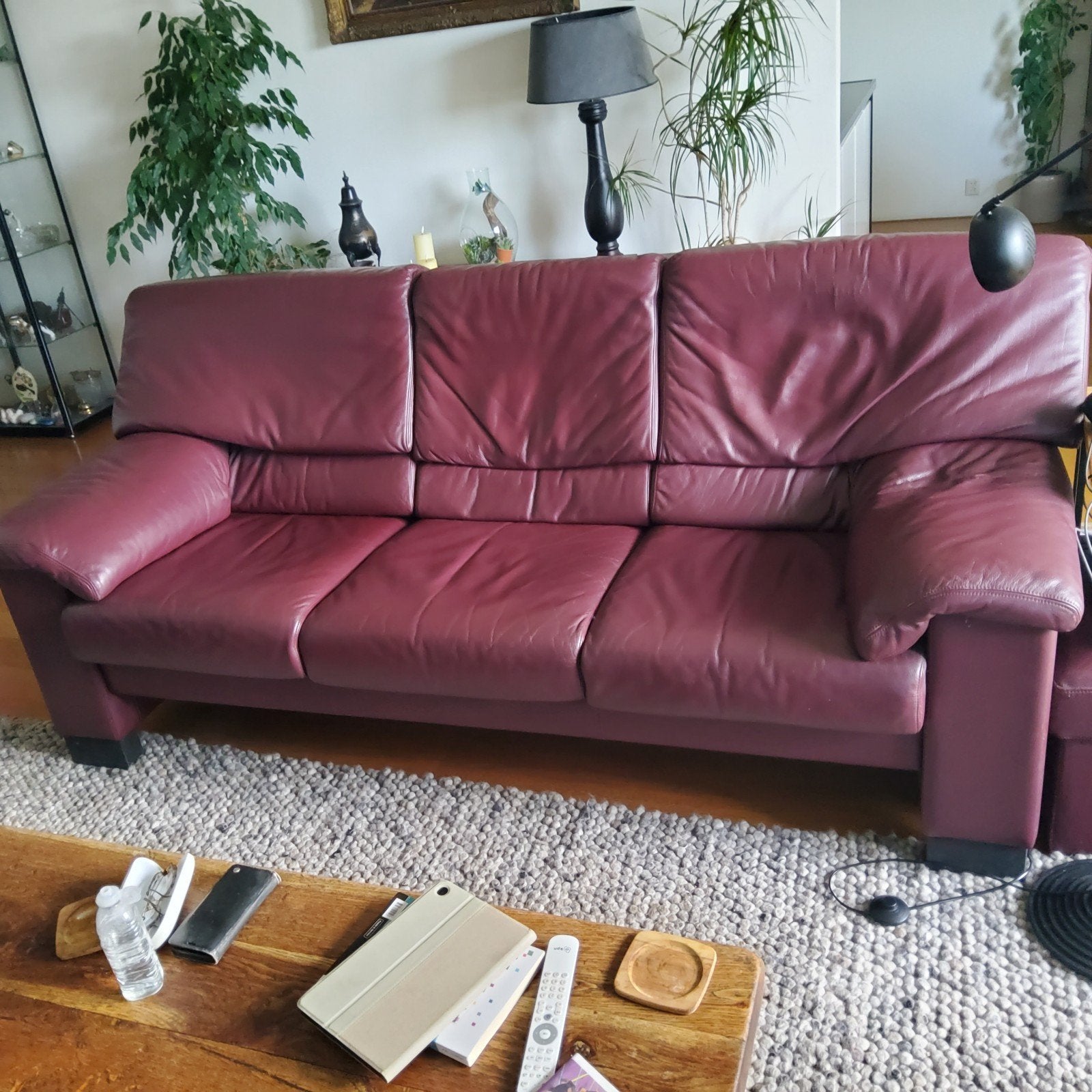 Te koop zwaar leren bank  2.40x1.00 cm, Ophalen, Gebruikt