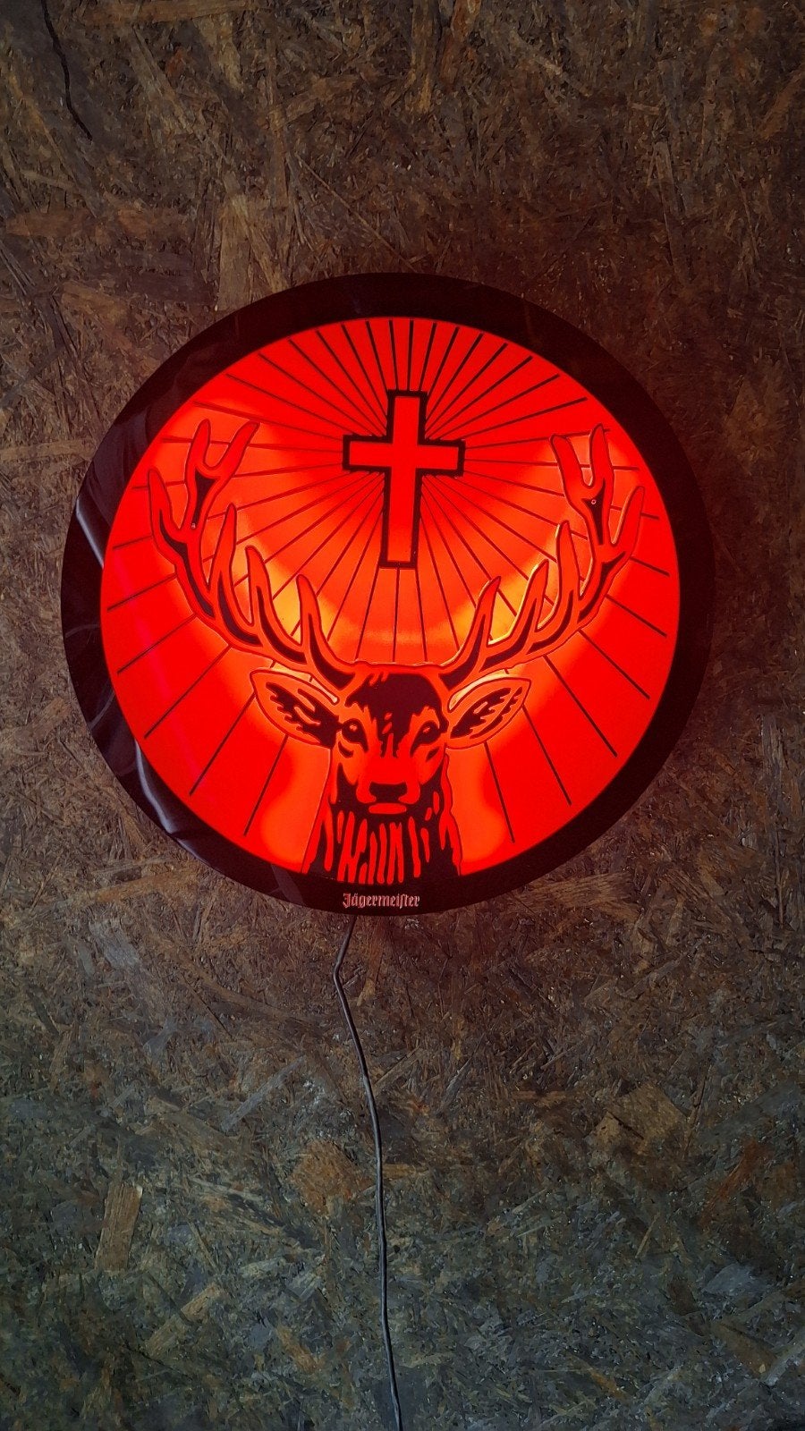 Jägermeister Lichtreclame - Diameter 50cm, Ophalen, Zo goed als nieuw, Lichtbak of (neon) lamp
