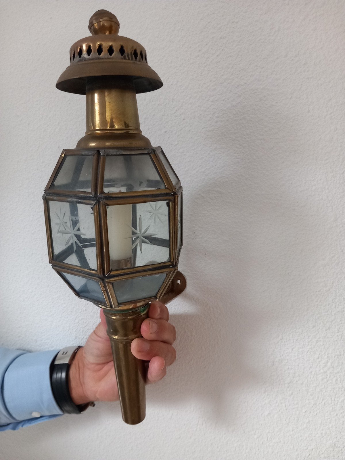 Koperen antieke wandlamp met kaars, Ophalen