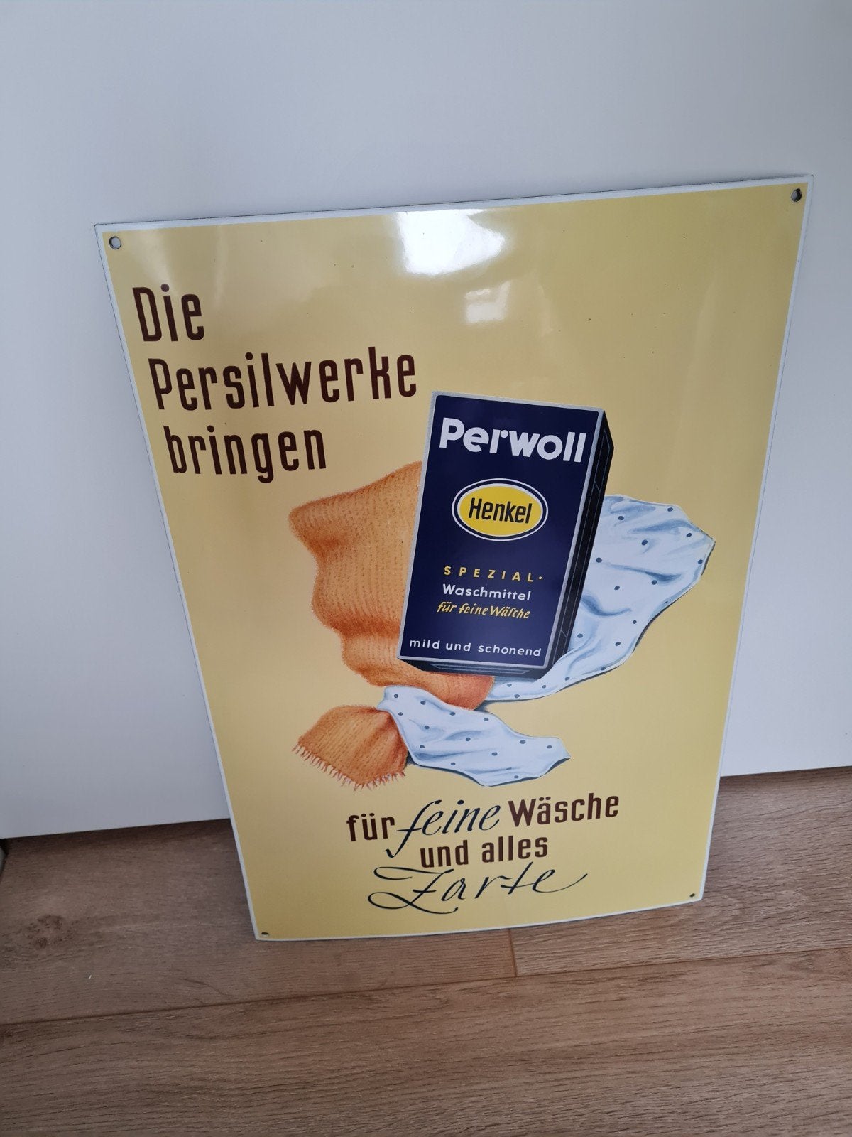 perwoll emaille bord jaren 80, Verzamelen, Merken en Reclamevoorwerpen, Ophalen of Verzenden, Zo goed als nieuw, Reclamebord