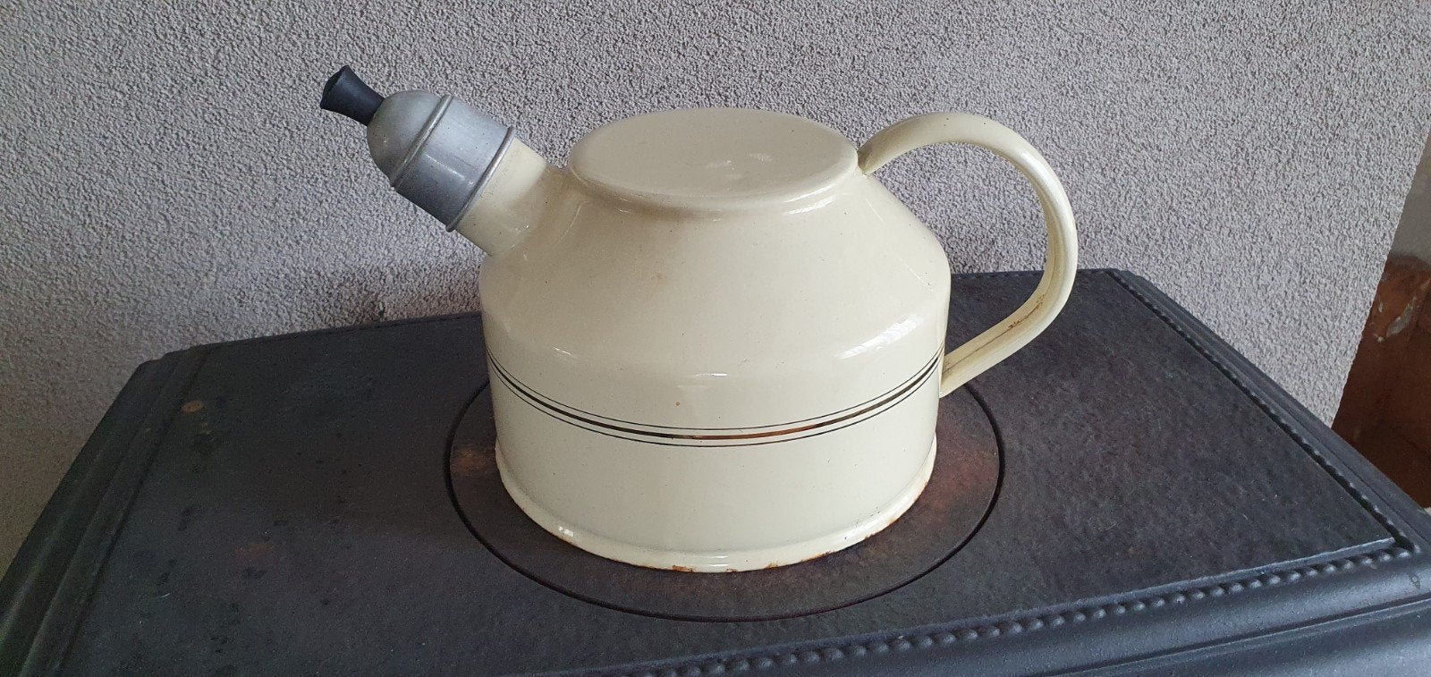 Emaille ketel fluitketel model zonder deksel crème bies, Antiek en Kunst, Ophalen of Verzenden
