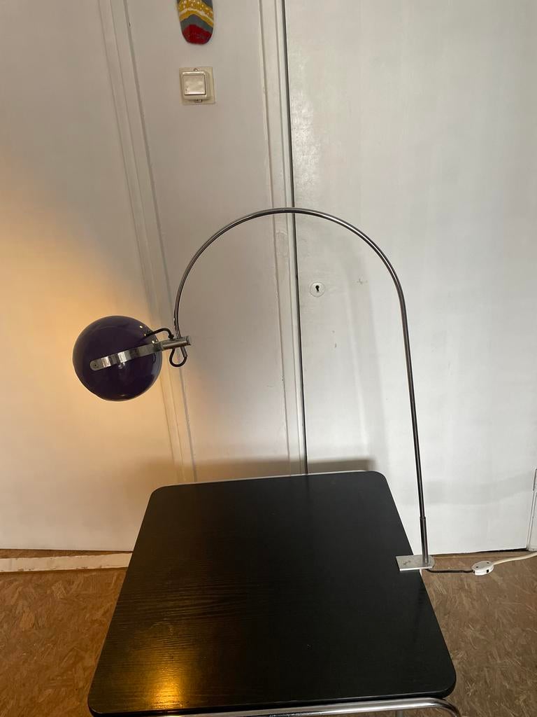 Vintage Booglamp met Paarse Bol - Jaren '70 Design, Ophalen, Gebruikt, Metaal, 75 cm of meer