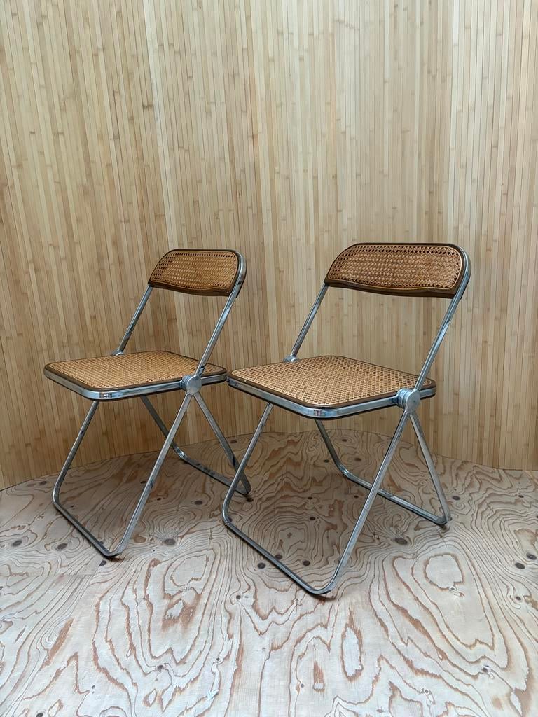Cane Plia Chairs by Giancarlo Piretti for Castelli, Set of 2, Huis en Inrichting, Stoelen, Ophalen, Gebruikt, Twee, Overige kleuren