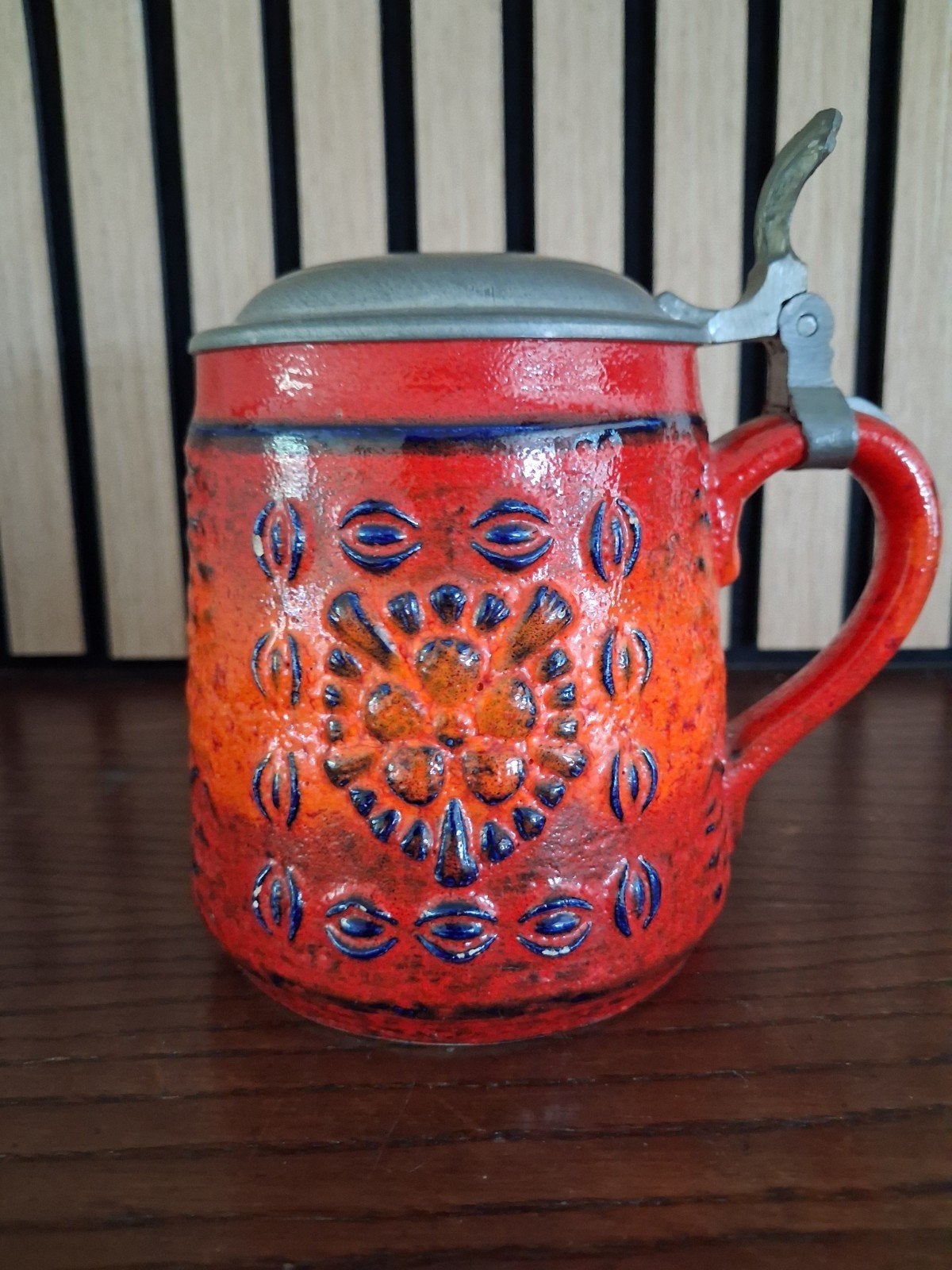 Vintage West Germany Bierpul met Reliëf en Deksel, Ophalen of Verzenden