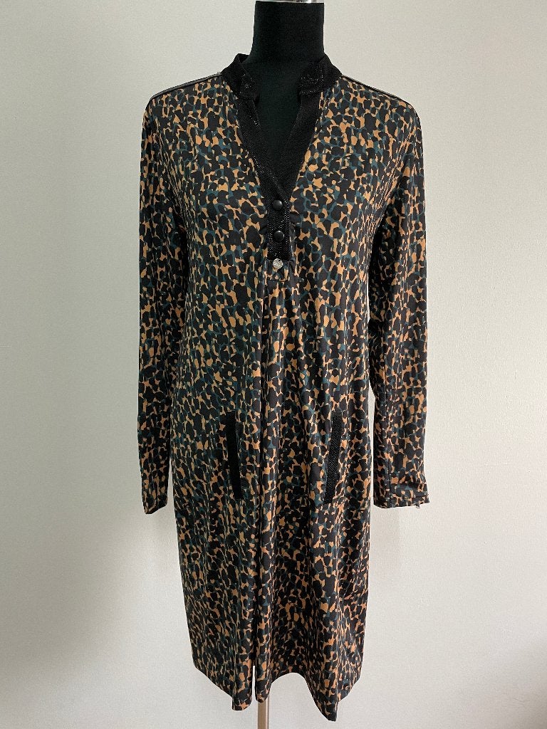 J7 - Blauw-bruin-zwarte Zip73 jurk maat M (1), Kleding | Dames, Maat 38/40 (M), Blauw, Ophalen of Verzenden, Zo goed als nieuw